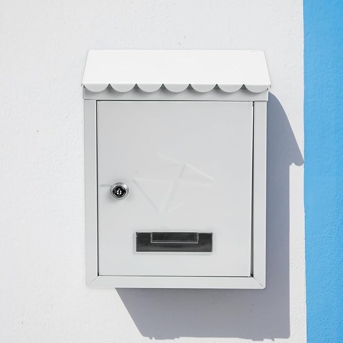 Locking Wall Mounted Mailbox White Iron Rainproof Outdoor Post Box