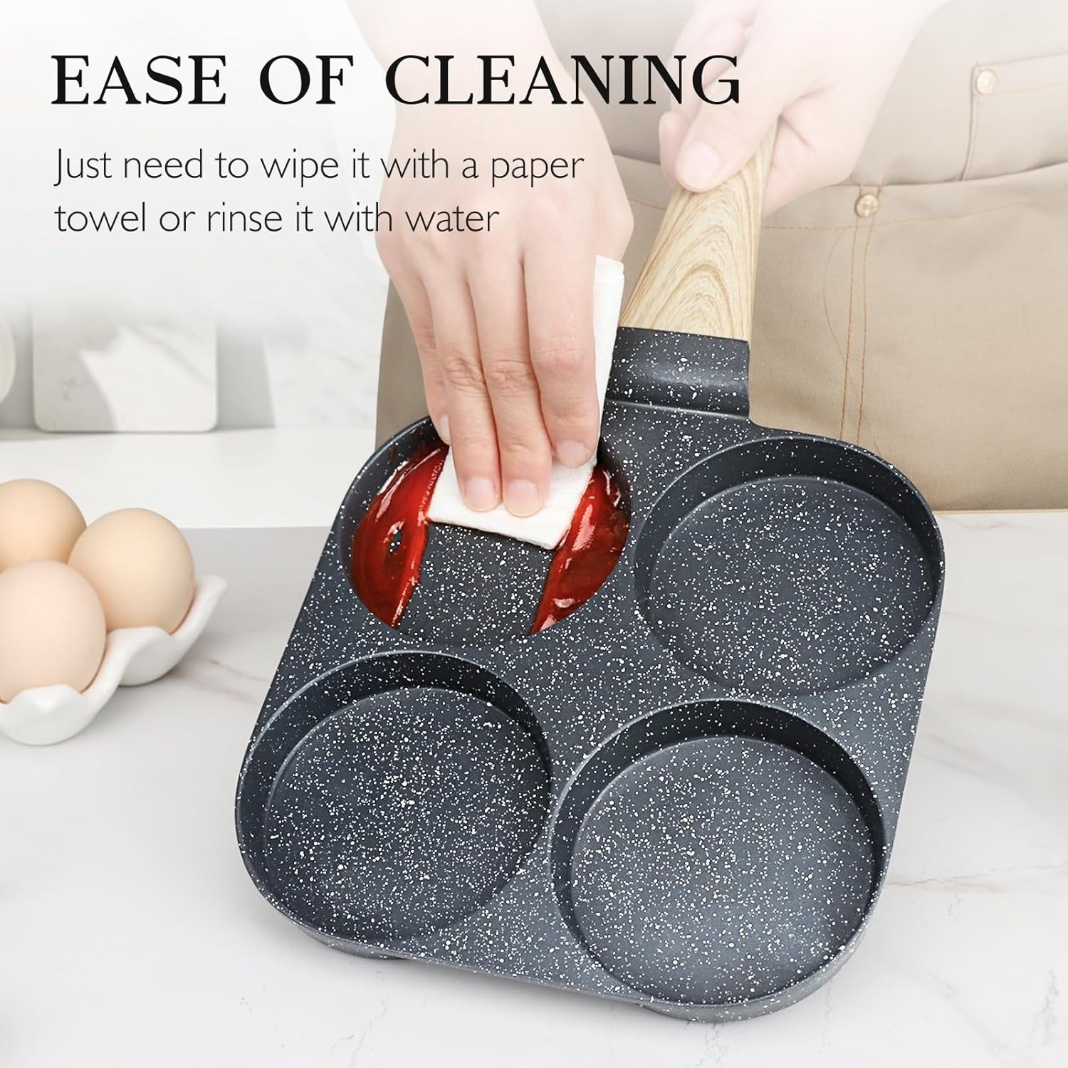 4-Cup Non-Stick Egg Pan Granite Omelette Skillet, Grey Multi-Section Pan