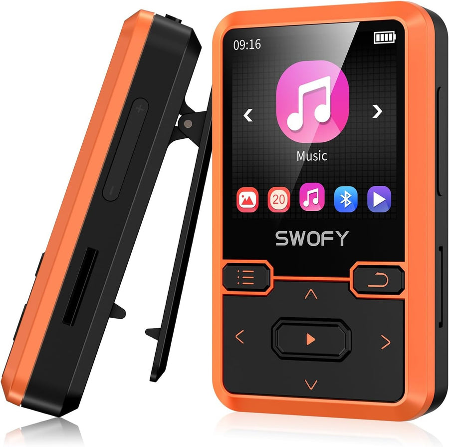 32GB Clip MP3 Player Bluetooth 5.0 FM Radio Pedometer Orange