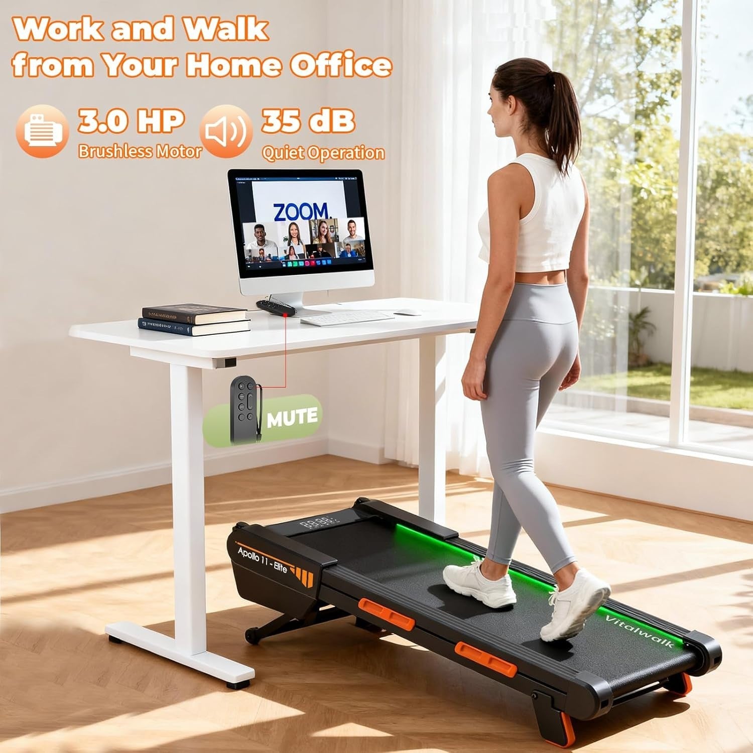 Under Desk Walking Treadmill 6-Level Incline 159KG Quiet Home Office