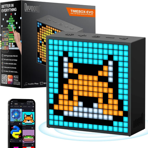 Pixel Art Bluetooth Speaker Alarm Clock LED Display App Control Desk Decor