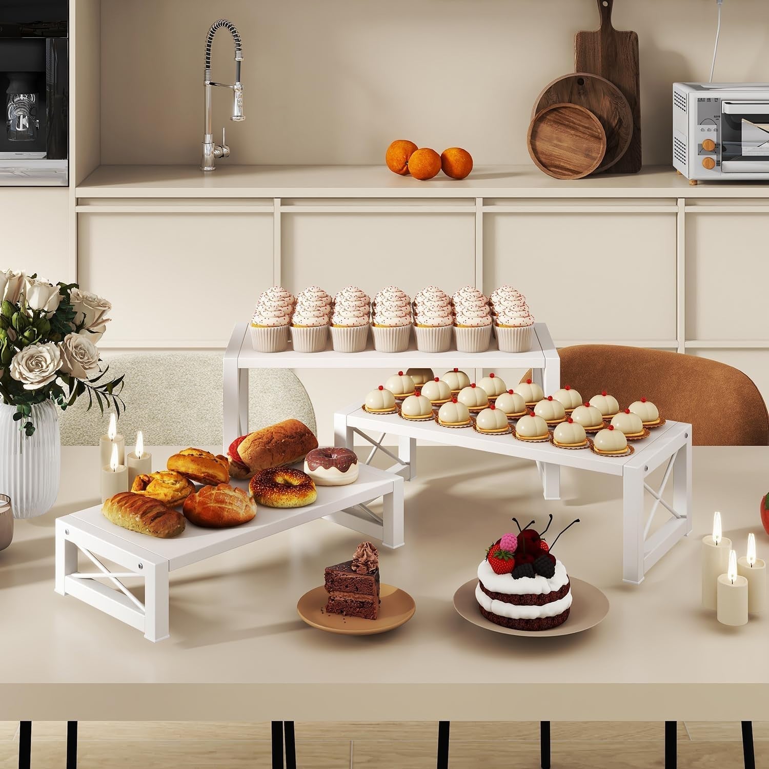 White 3-Tier Wood Cupcake & Dessert Display Stand – Rustic Party Table Risers
