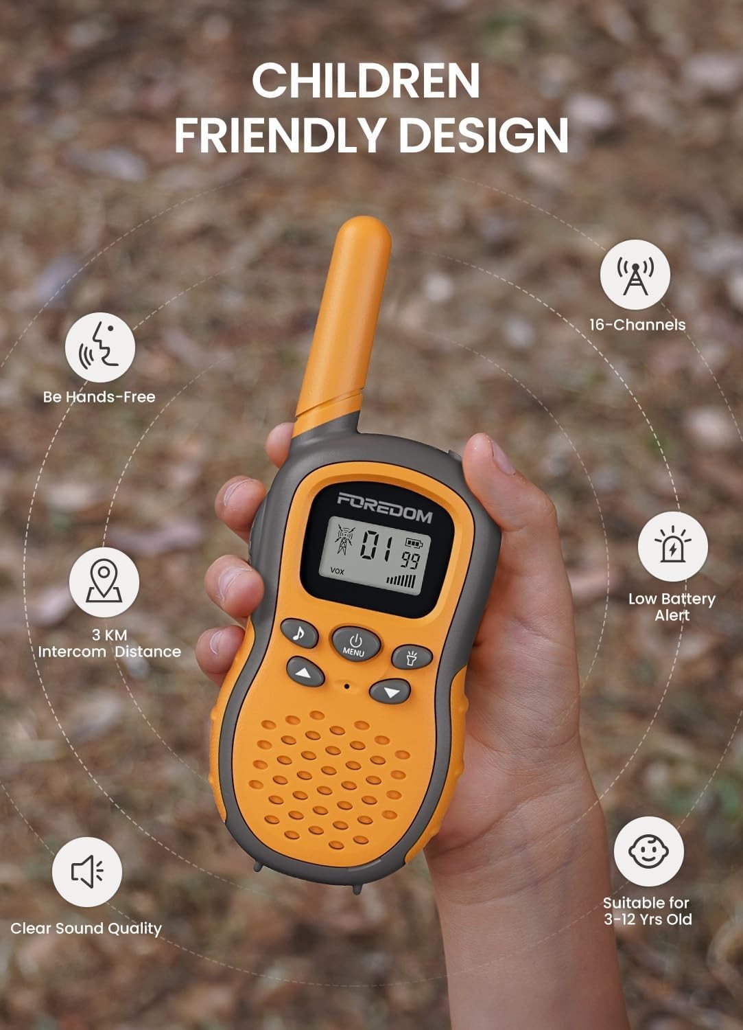 Kids Walkie Talkies 3 Pack Long Range 2 Way Radio VOX Flashlight
