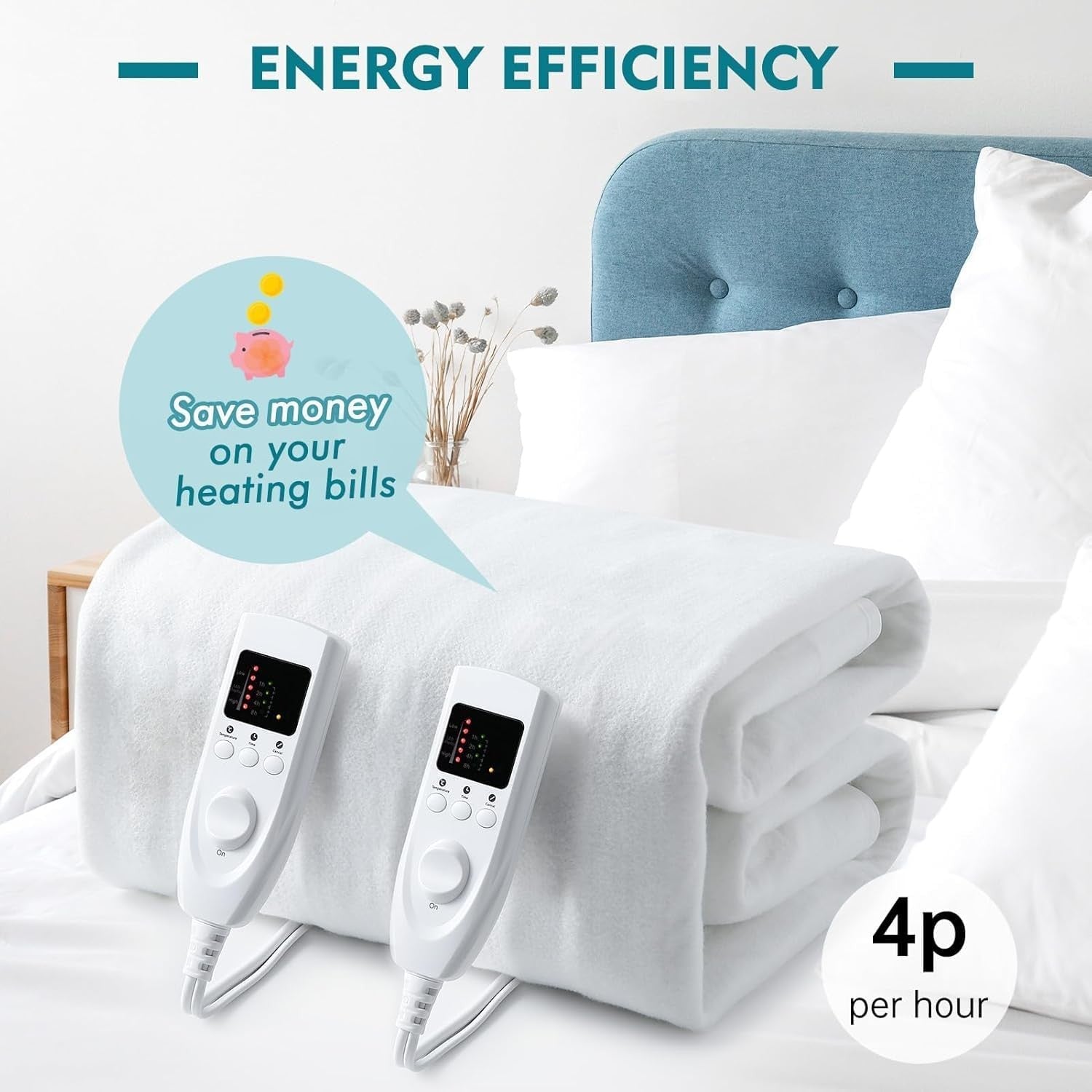 Electric Heated Underblanket King Size Dual Control 5 Heat Timer Washable