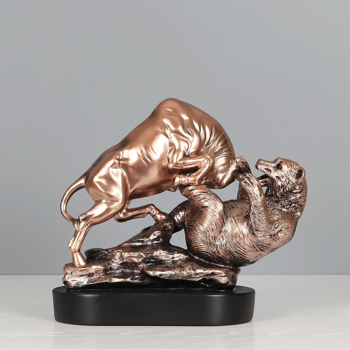Bull and Bear Statue Bronze Resin Stock Market Office Desk Decor