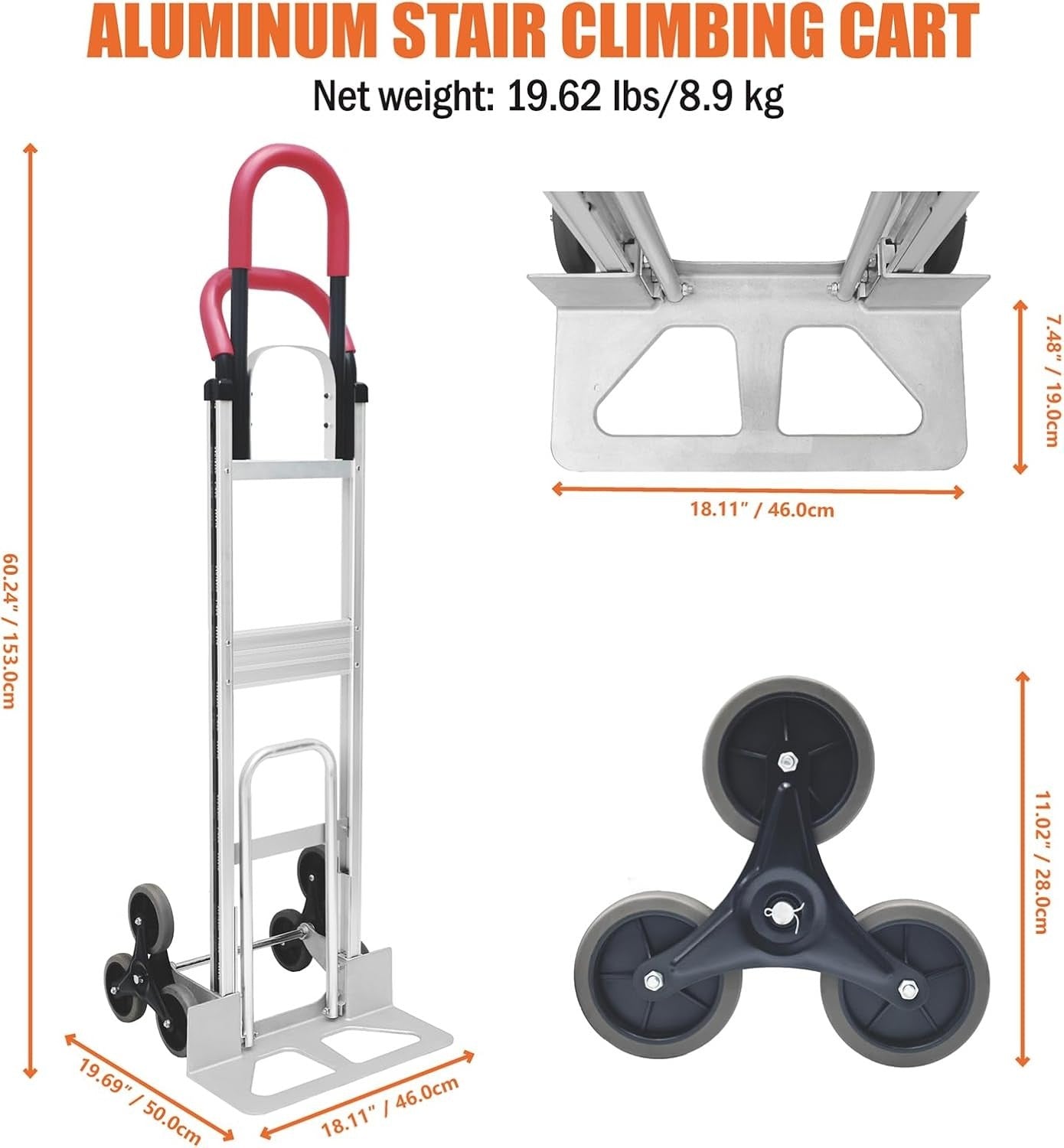 600lb Stair Climbing Hand Truck 2in1 Folding Dolly 6 Wheel Heavy Duty