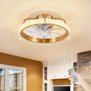 19" Gold Caged Ceiling Fan with Light, Crystal, Remote, 6-Speed