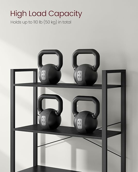 6-Tier Industrial Bookshelf Wide Ebony Black Metal Wood Storage Unit