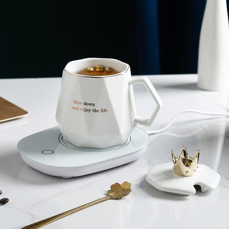 Coffee Mug Warmer with Mug Set Electric Desk White