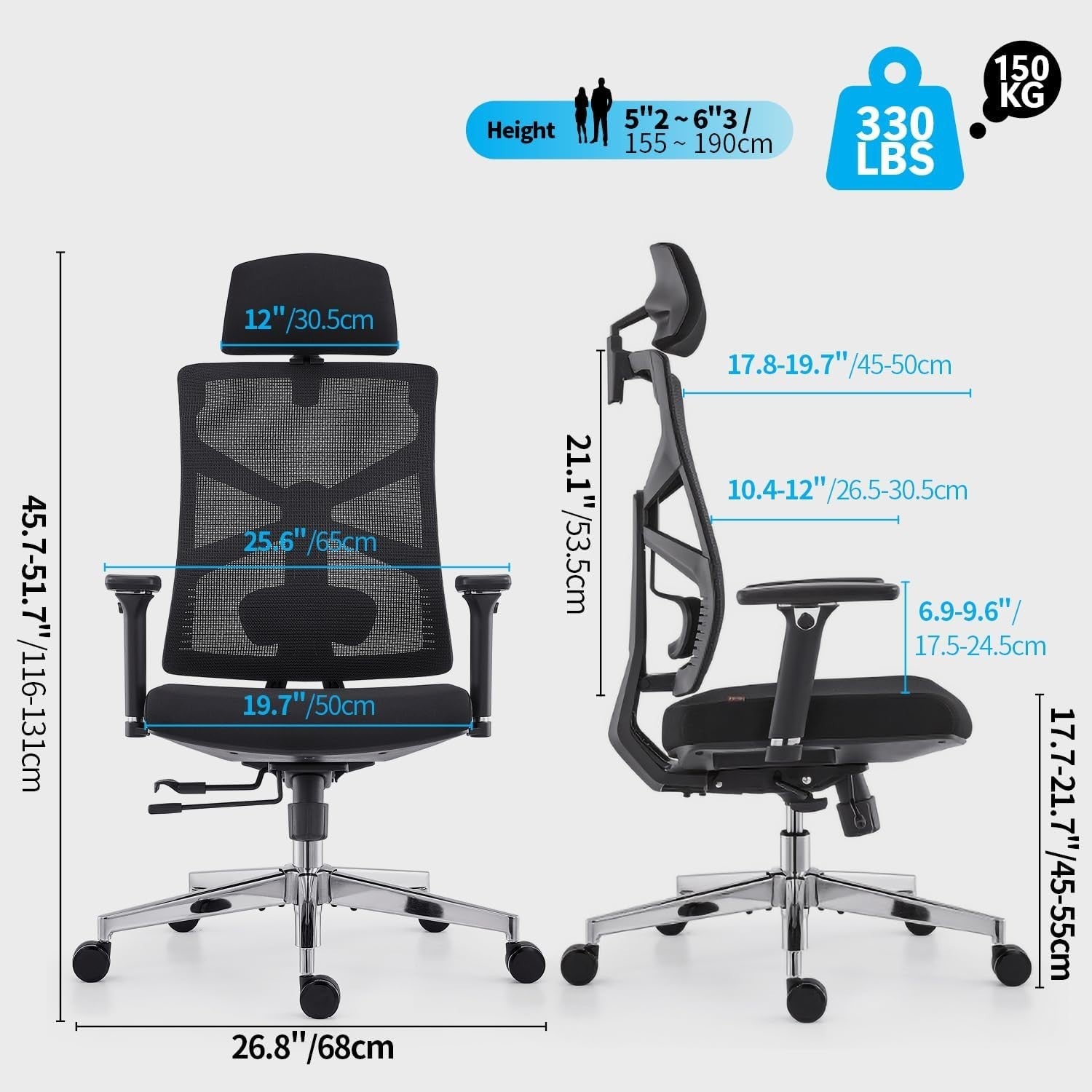 Ergonomic Office Chair Mesh Back High-Back Adjustable Lumbar Support Swivel Desk