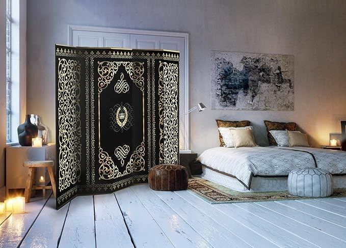 Luxury Black Gold 5-Panel Folding Privacy Screen 225×172cm Room Divider