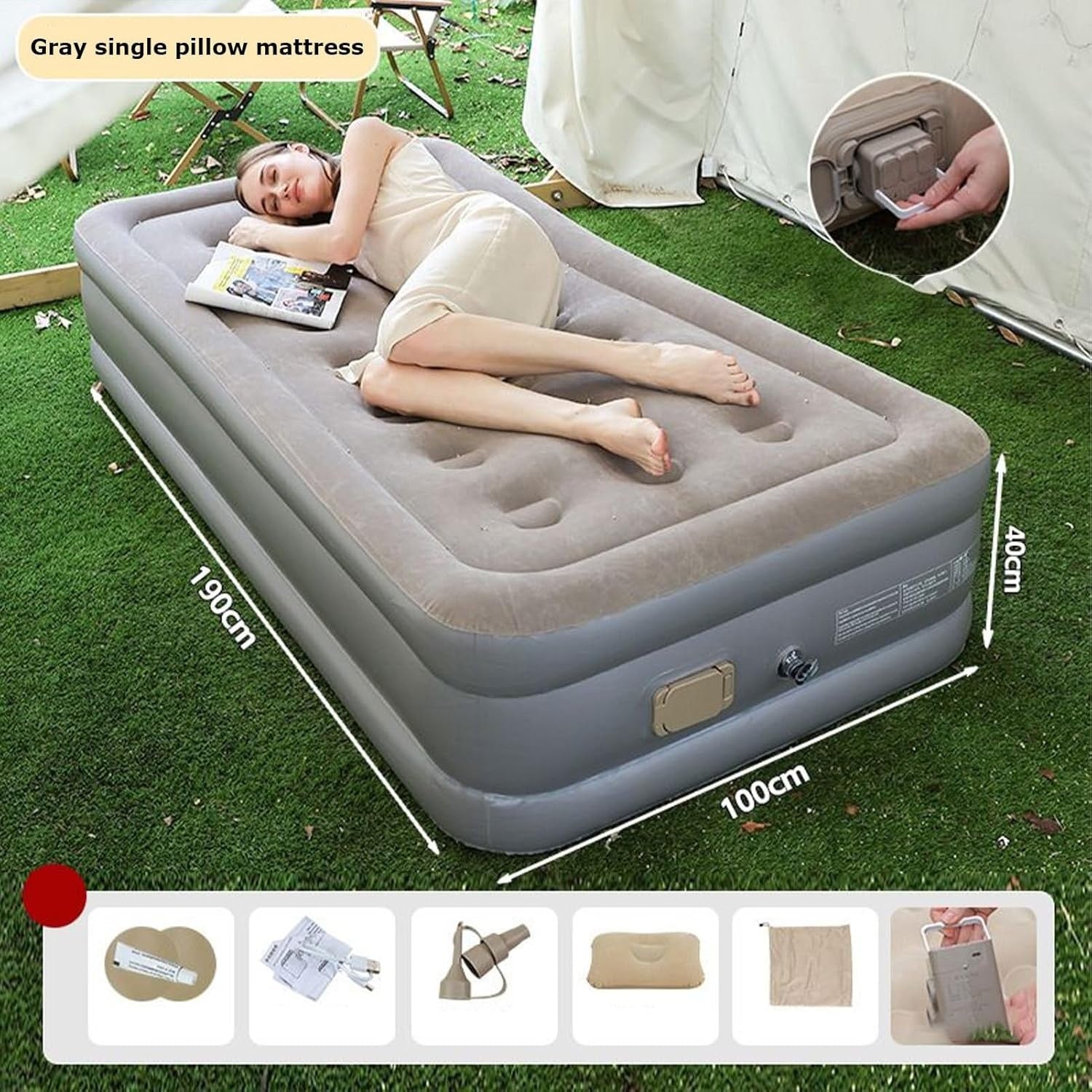 Adult Inflatable Air Mattress with Built-in Pump | Portable Floor Bed