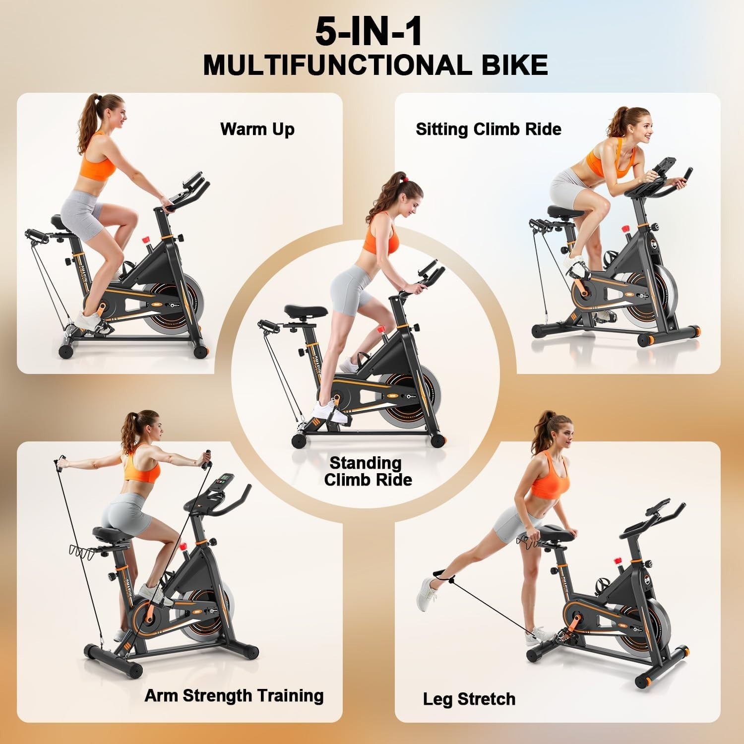 Silent Magnetic Exercise Bike w/ LCD, Tablet Holder, Bands, Rack & 360lb Cap