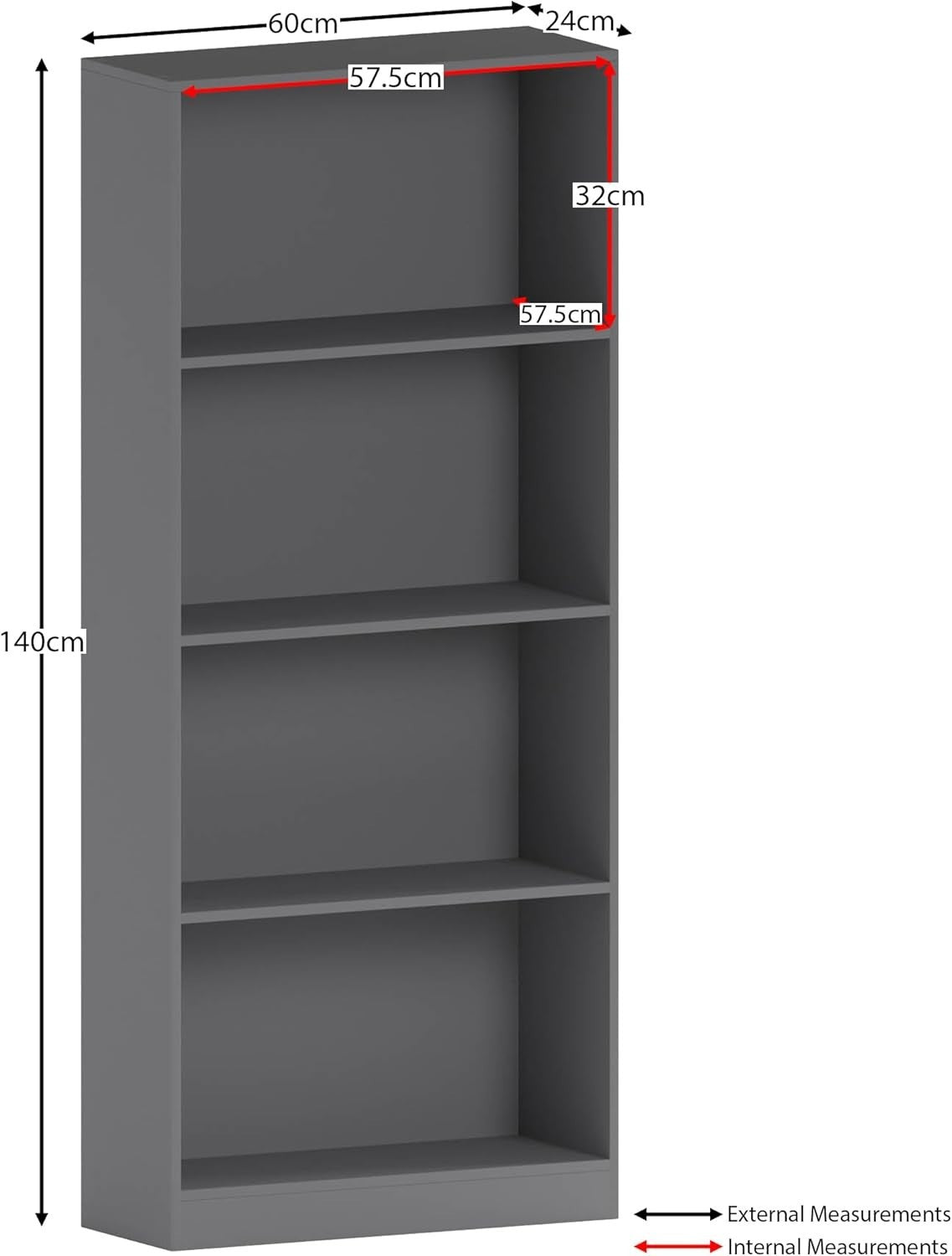 4 Tier Grey Wooden Bookcase Modern Storage Display Shelf for Living Room