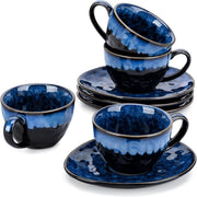 8pc Ceramic Coffee Cup & Saucer Set 270ml Blue Espresso Tea