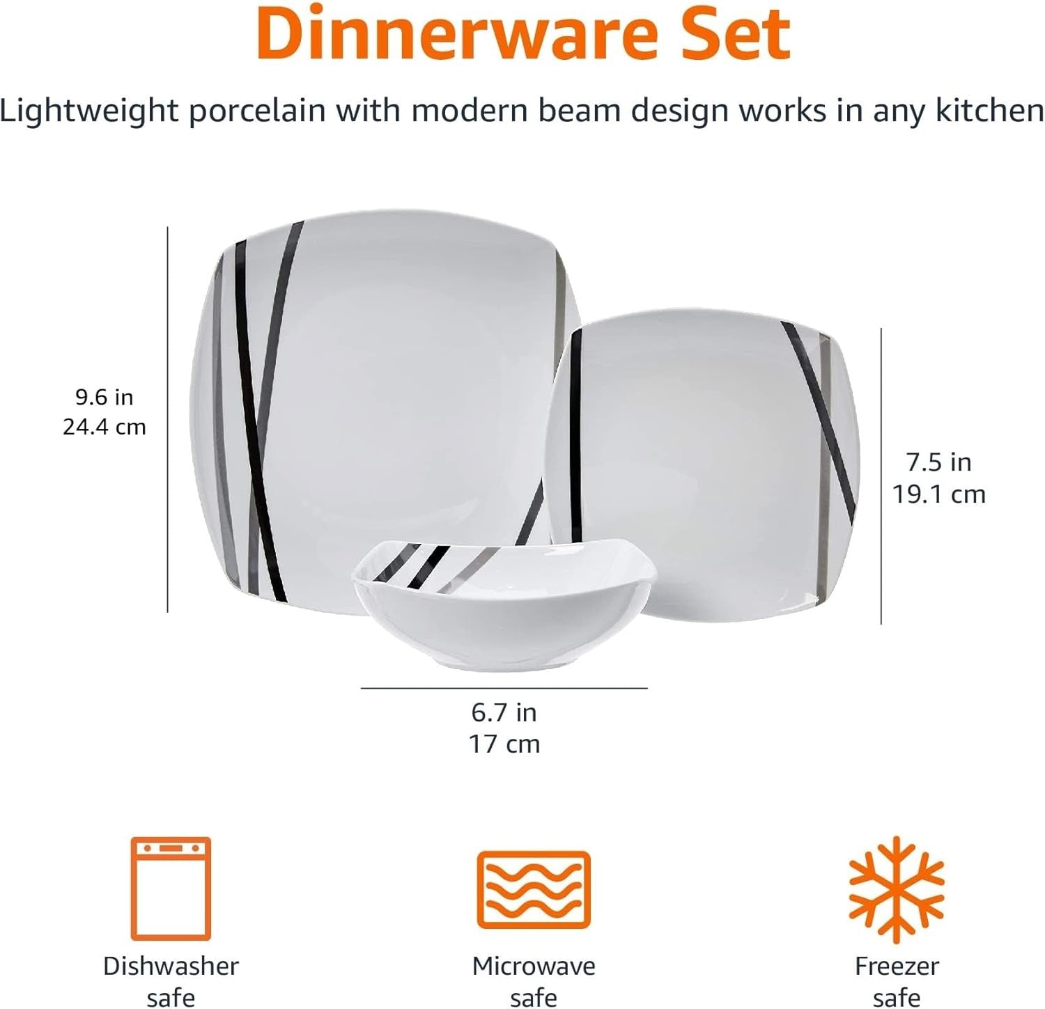 18pc Porcelain Dinnerware Set Modern Square Plates Bowls Microwave Safe