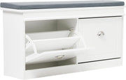White Shoe Storage Bench with Flip Drawers & Cushion Seat 105x24x52cm