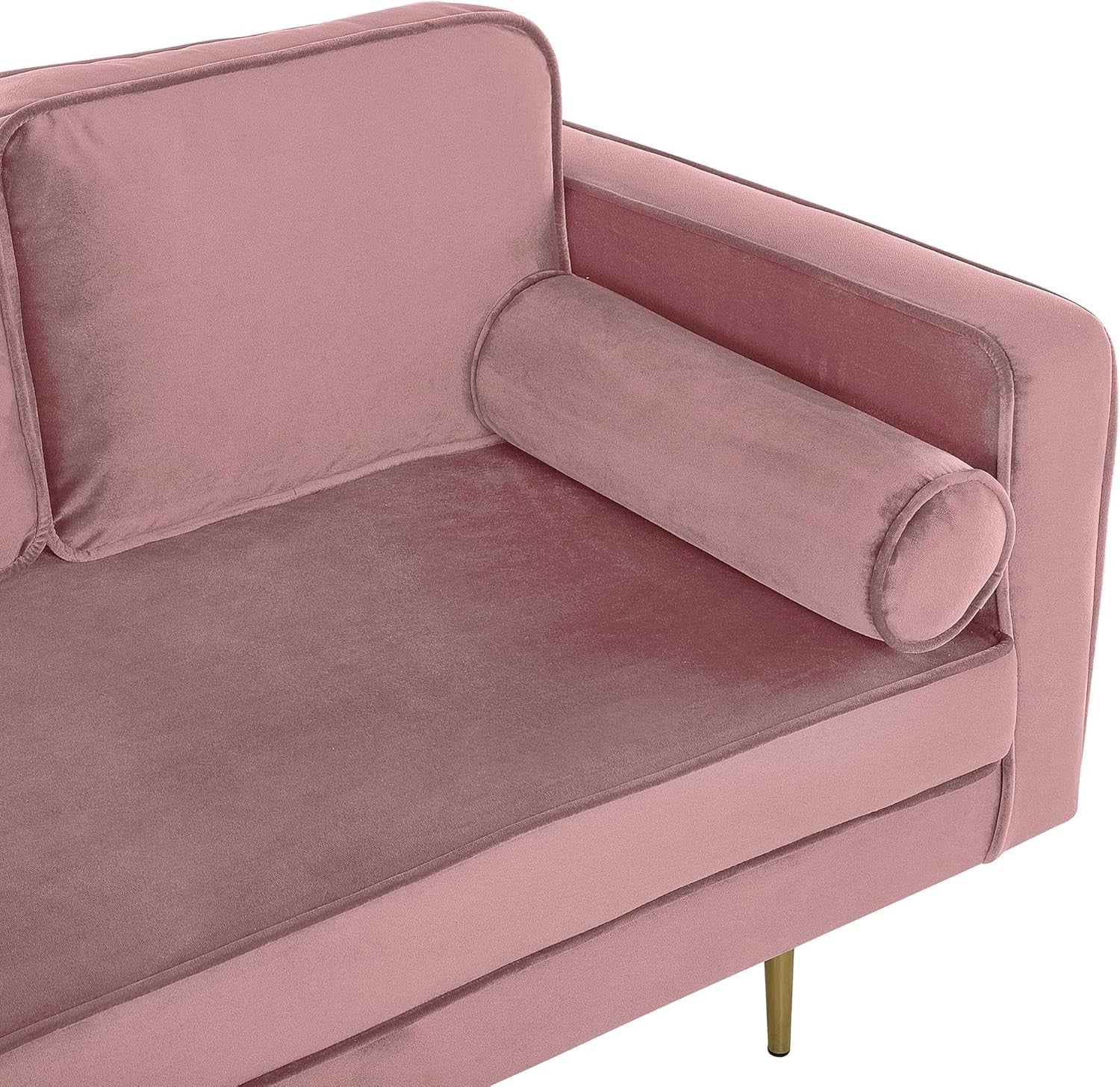 Modern Pink Velvet Chaise Lounge Gold Metal Legs Compact Stylish Seating