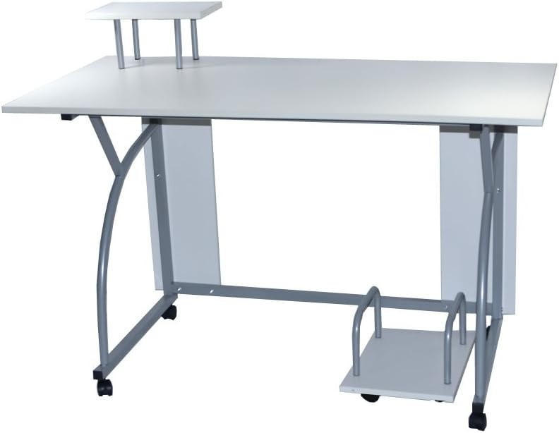 White Computer Desk 120x60cm with Wheels Shelf Drawer Home Office Table