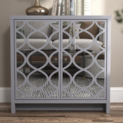 Grey Mirrored Sideboard Cabinet 2 Door Storage Unit for Hallway Living