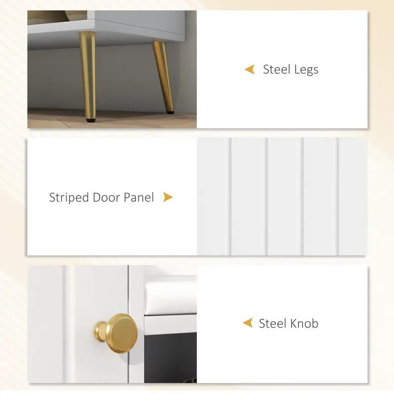 Shoe Storage Bench with Cushion & Cupboard | Hallway Entryway Cabinet