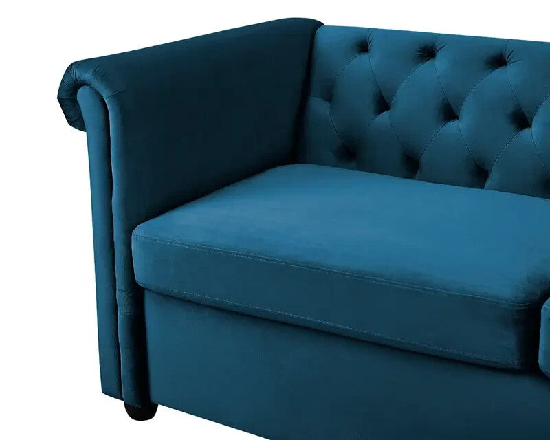 Velvet Chesterfield 2 Seater Sofa Blue | High Back Plush Armchair UK