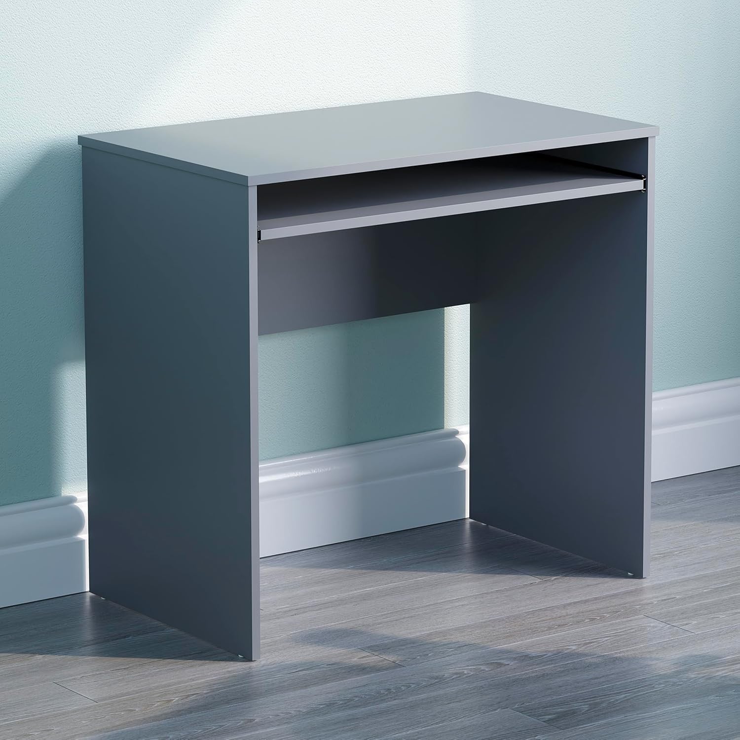Small Computer Desk with Keyboard Tray Compact PC Laptop Table Grey