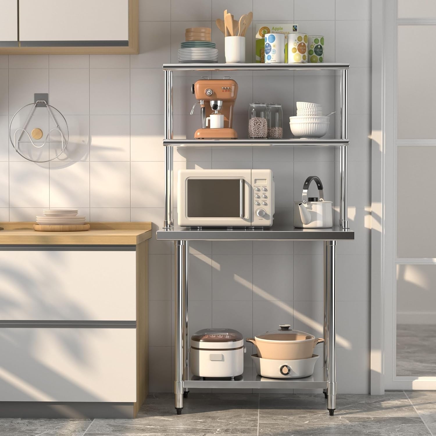Stainless Steel Double Overshelf 92x30cm Heavy Duty Adjustable 2-Tier Prep Rack