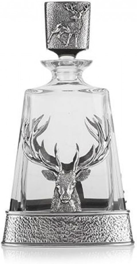 Scottish Thistle Stag Whisky Decanter 60cl Pewter Crystal Pyramid Design