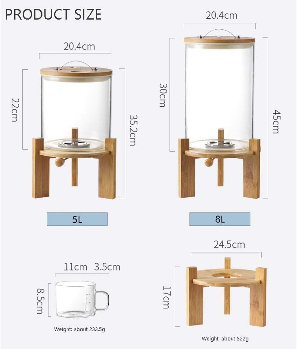 8L Glass Flour Cereal Container Airtight Rice Dispenser w Wooden Stand