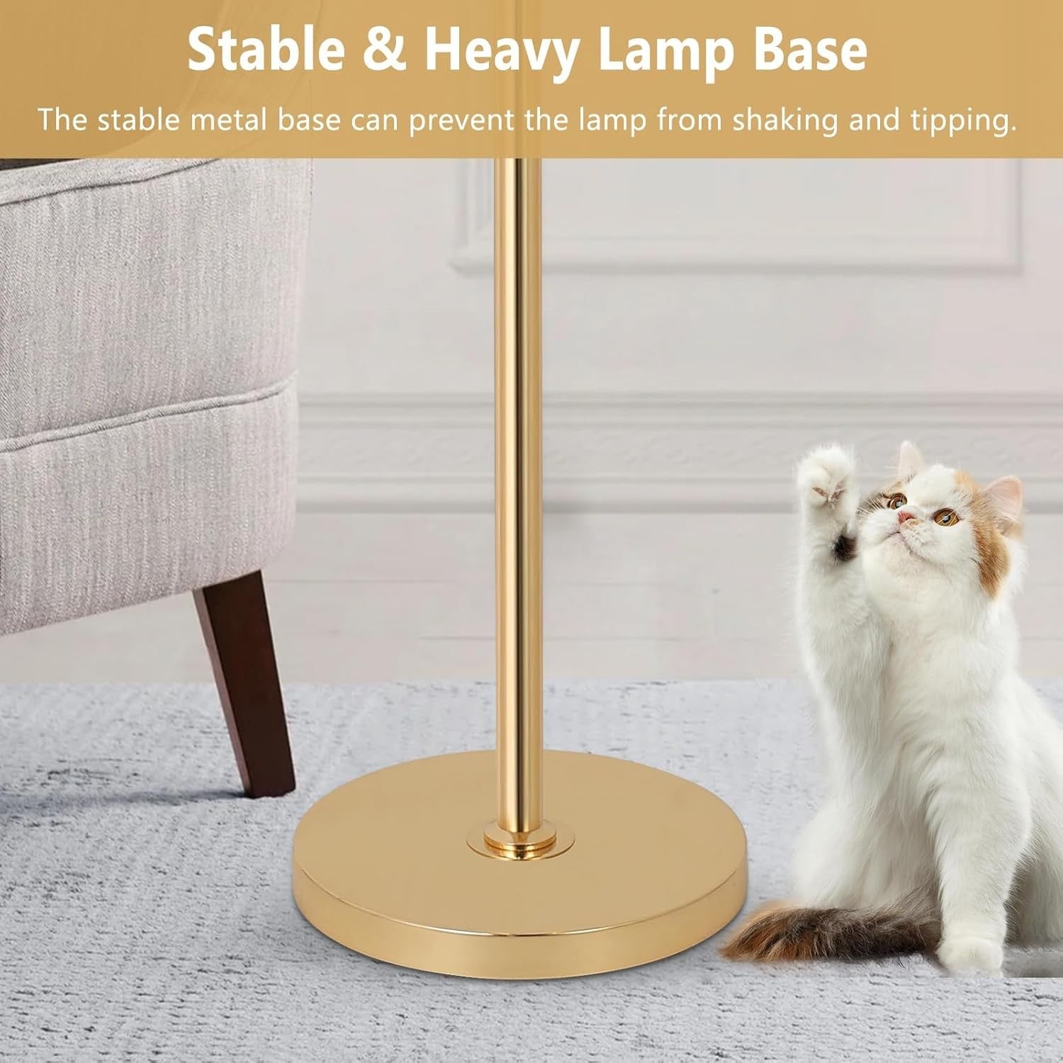 Dimmable 3-Light Gold Floor Lamp with Glass Shades for Living Room & Bedroom