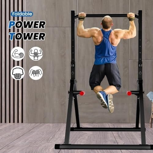 Adjustable Foldable Power Tower – Pull-Up & Dip Station for Home Gym