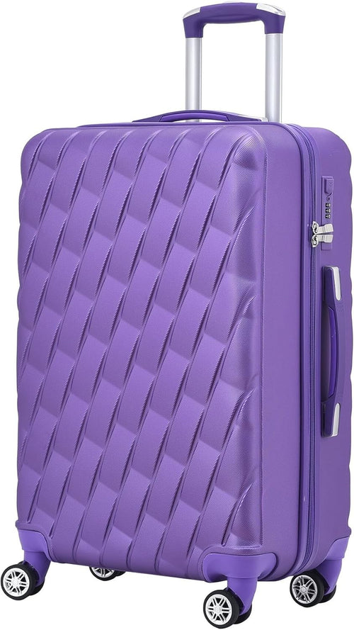 20 Inch Cabin Carry On Hard Shell Suitcase 4 Spinner Wheels Lock Purple