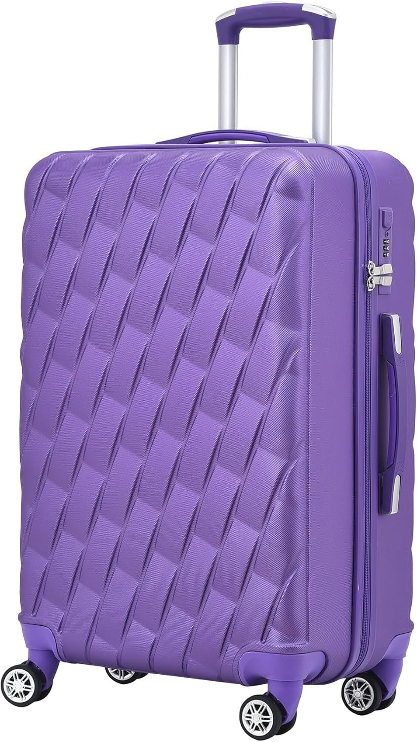 20 Inch Cabin Carry On Hard Shell Suitcase 4 Spinner Wheels Lock Purple