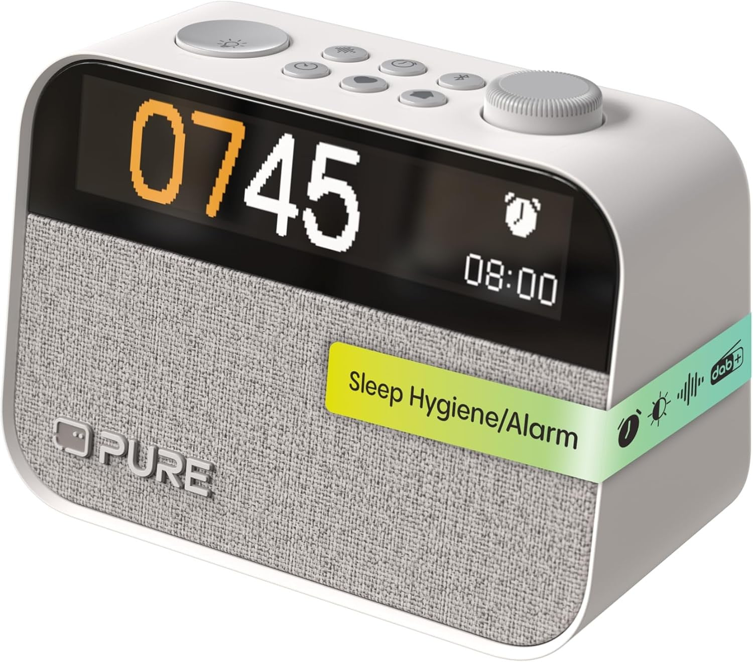 White Bluetooth Alarm Clock DAB FM Radio White Noise Wake Light Bedside