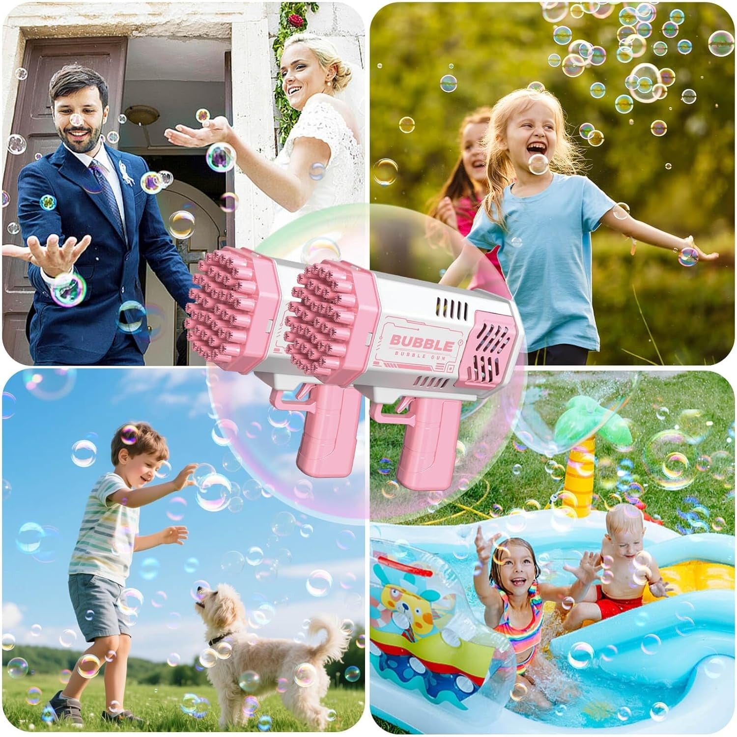 2 Pack Bubble Guns Kids Toy Set with Lights Pink