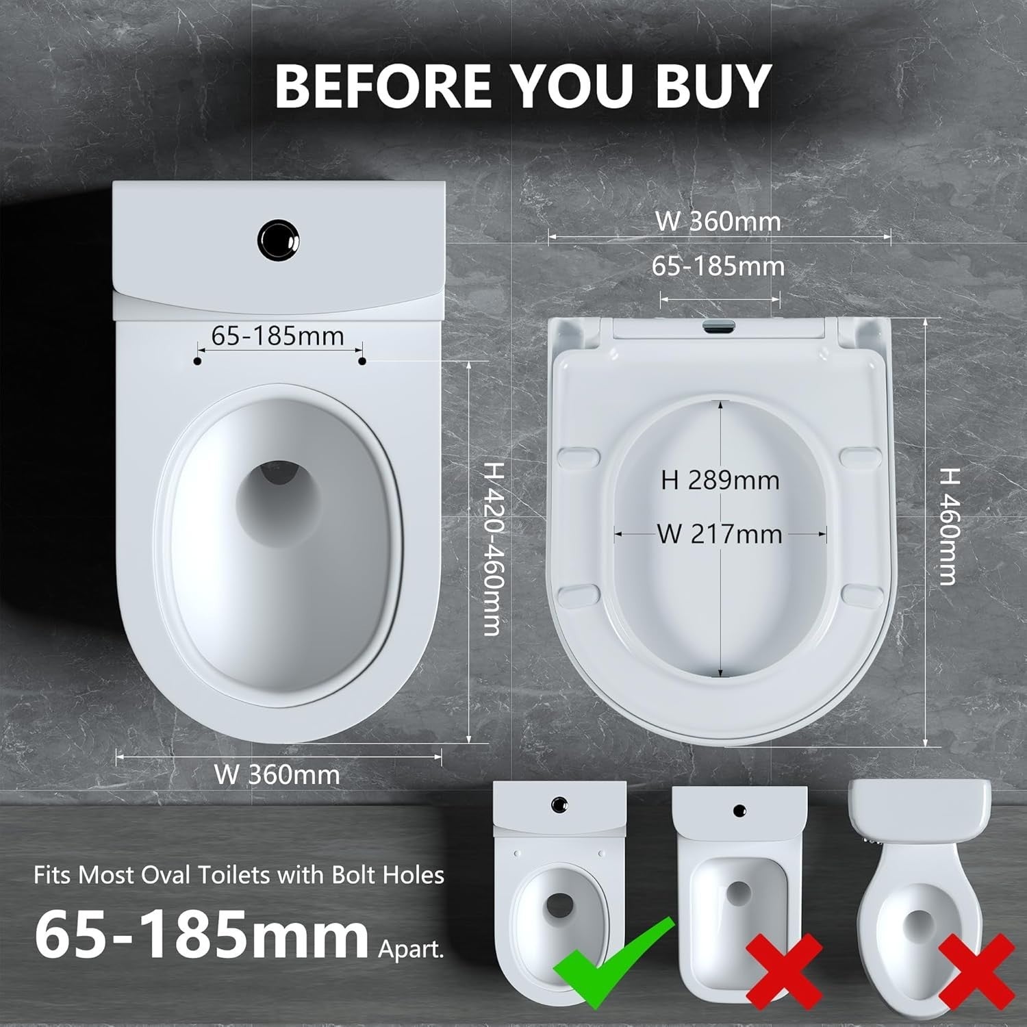 White D Shape Toilet Seat Quick Release Anti-Bacterial Top Fix 46x36cm