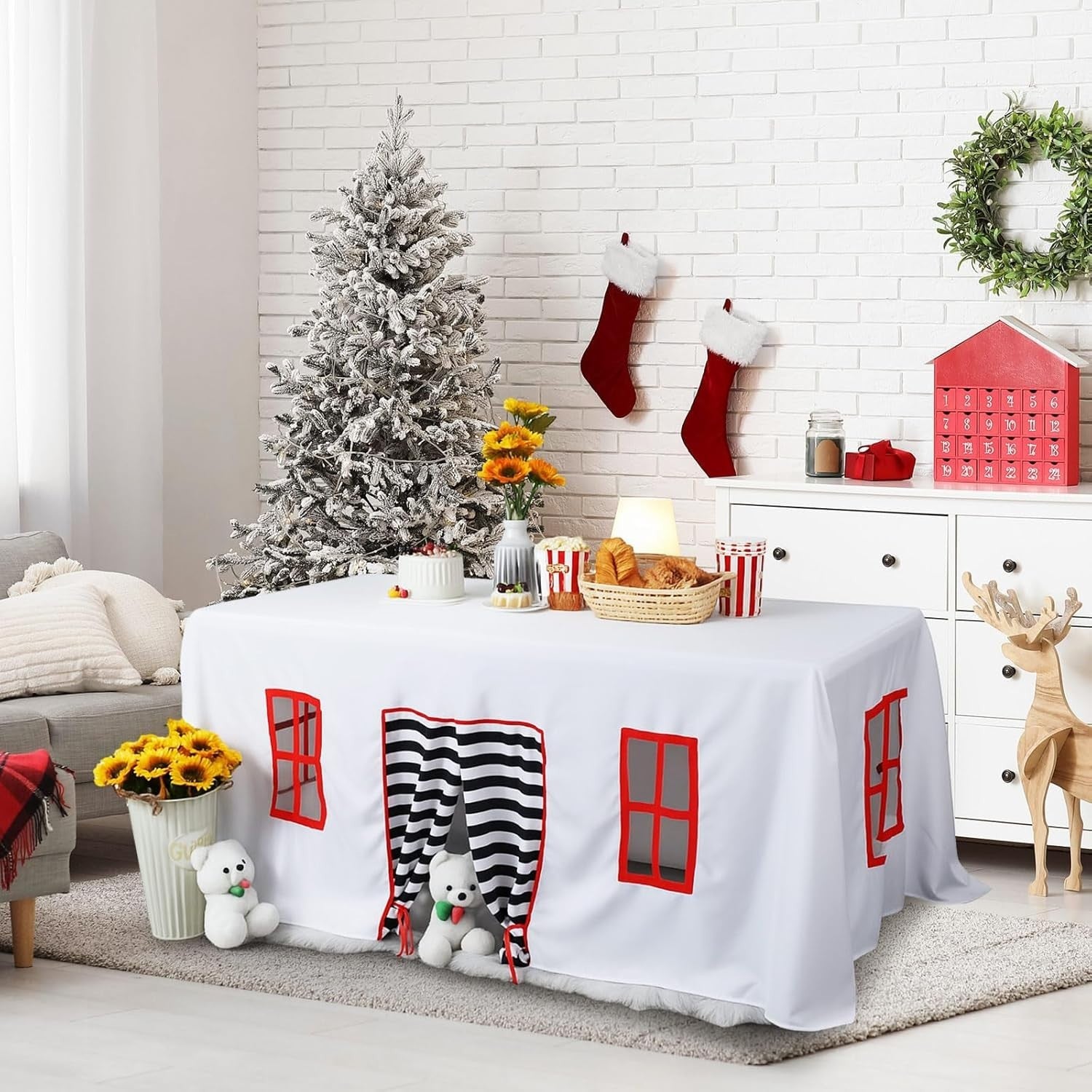 Kids Table Fort Tent Cover Indoor Outdoor Playhouse Tablecloth Large