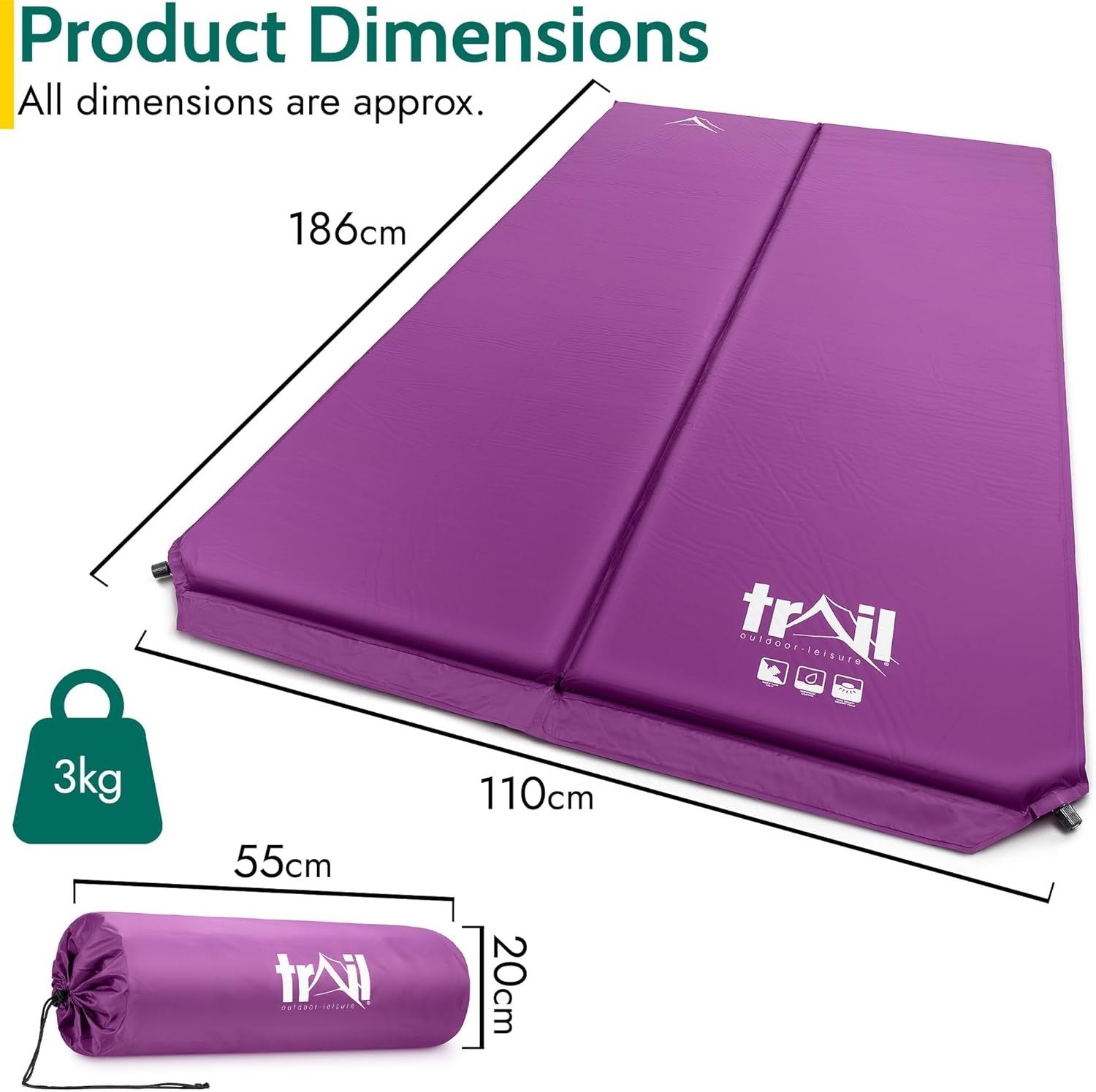 Double Self-Inflating Camping Mat – Thick 5cm Outdoor Sleeping Mattress