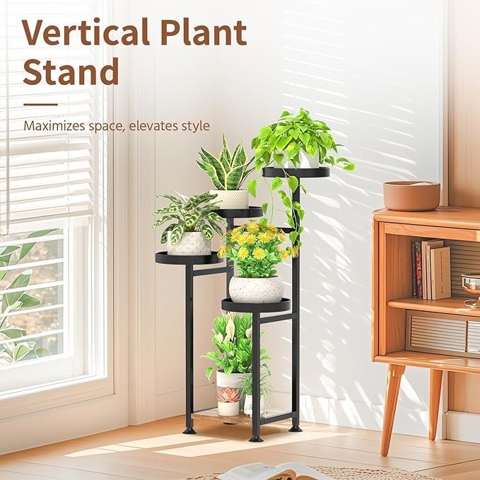 5 Tier Metal & Wood Spiral Plant Stand Indoor Tall Flower Pot Display Rack