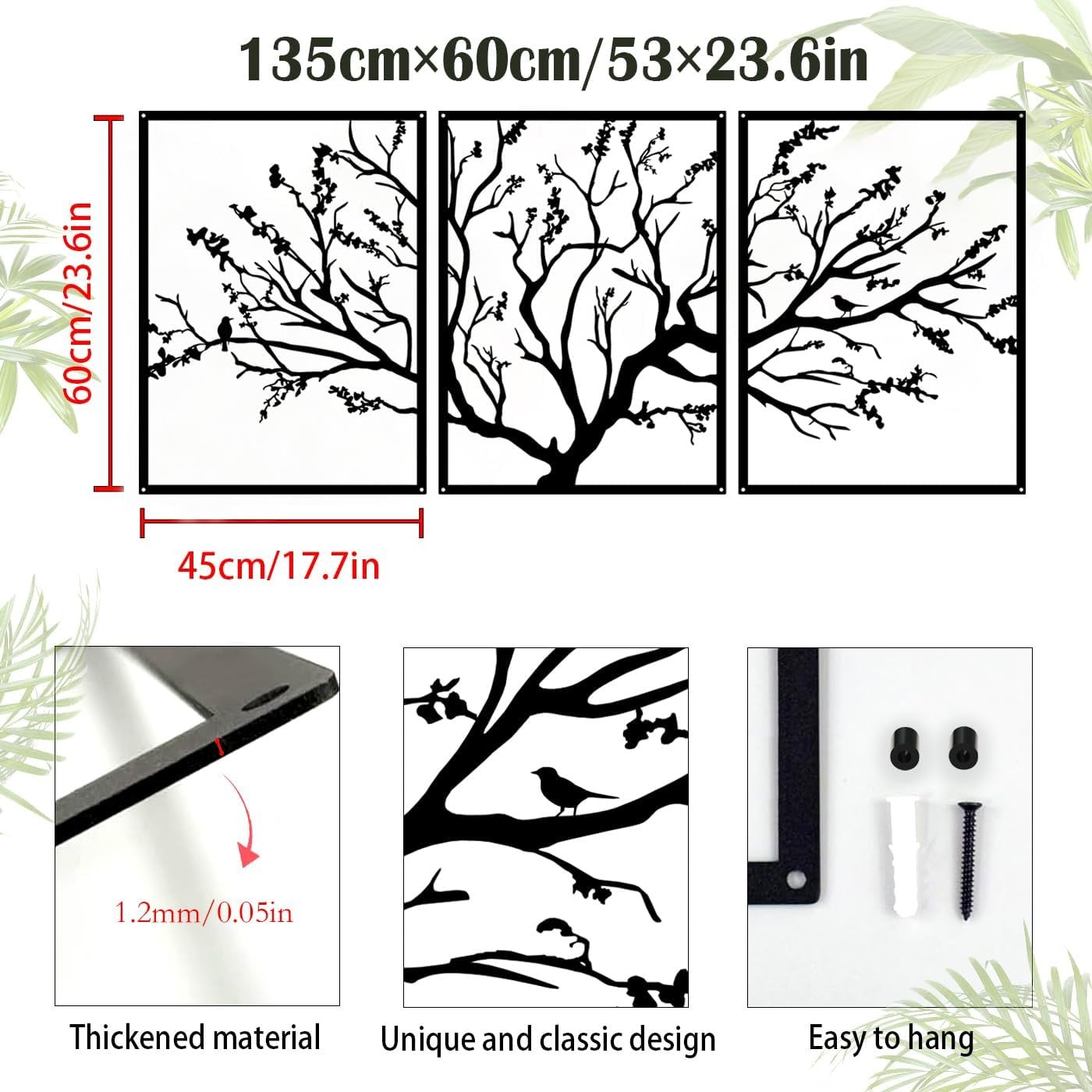Large Tree of Life Metal Wall Art 3 Panel 53x23.6in Decor