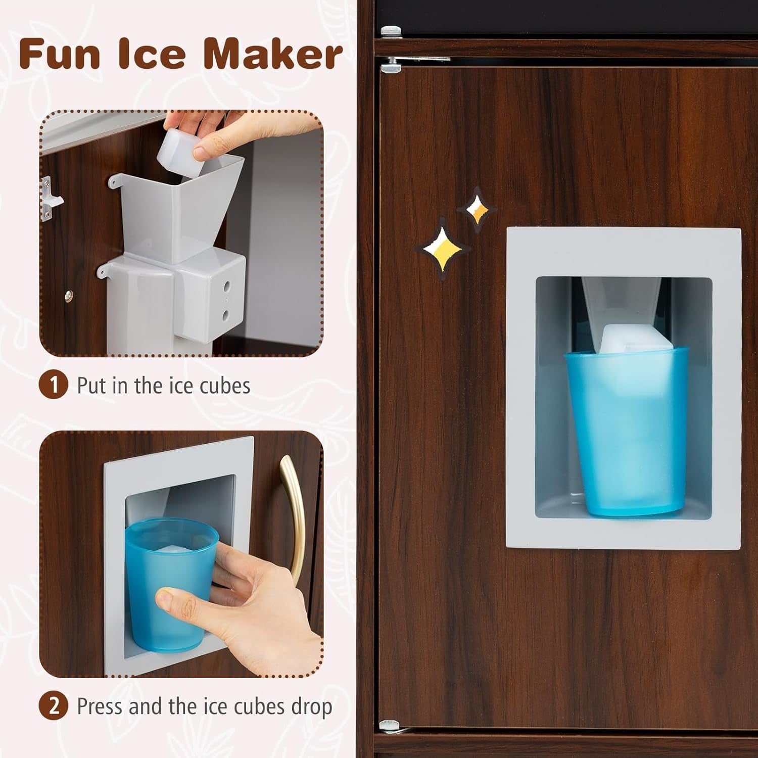 Wooden Kids Play Kitchen Coffee w/ Chalkboard Ice Maker Microwave