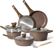 14pcs Brown Granite Non Stick Cookware Set Induction Safe Pot and Pans with Lid