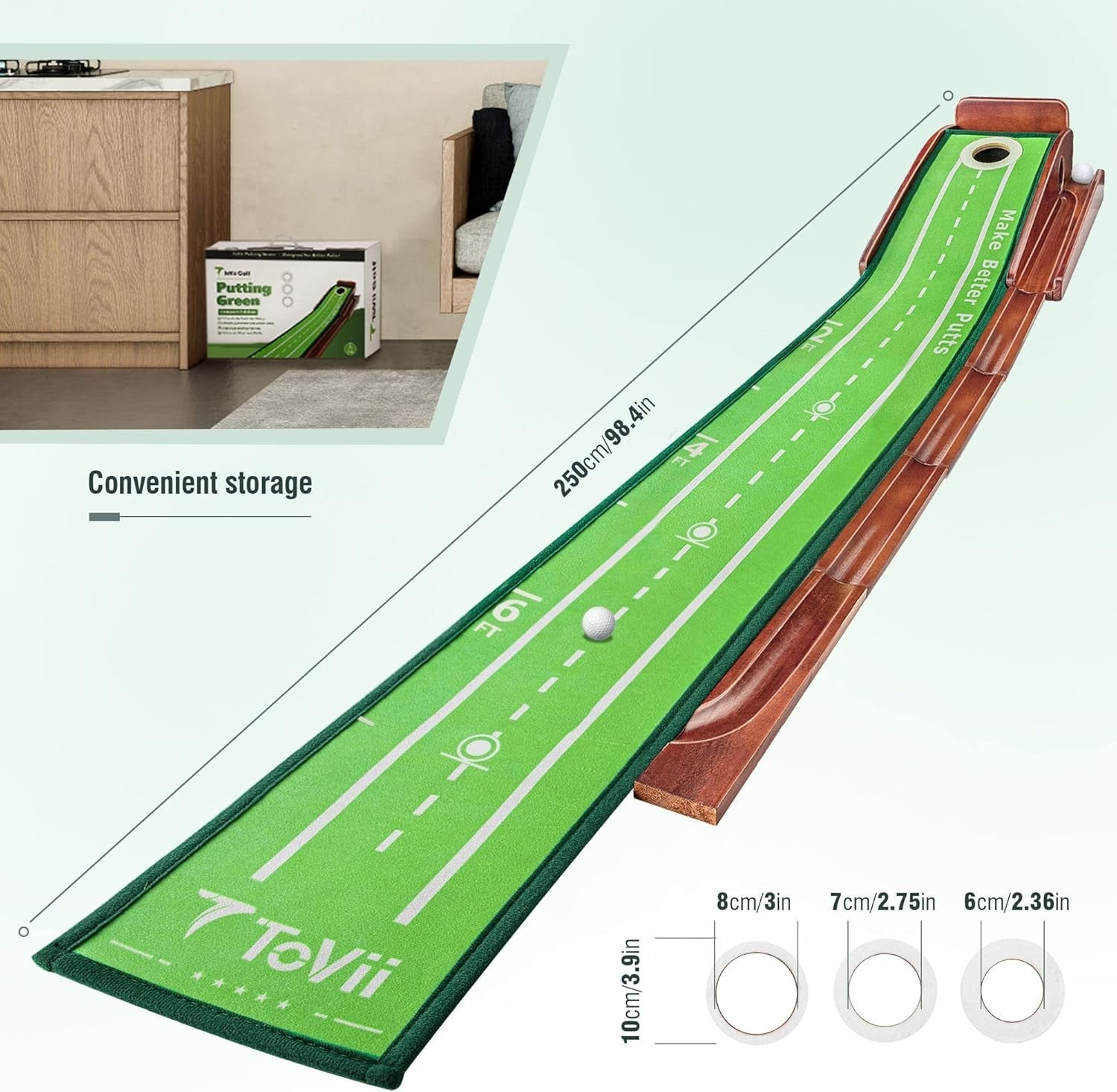 Golf Putting Green Auto Ball Return 3 Hole Indoor Outdoor Practice Mat