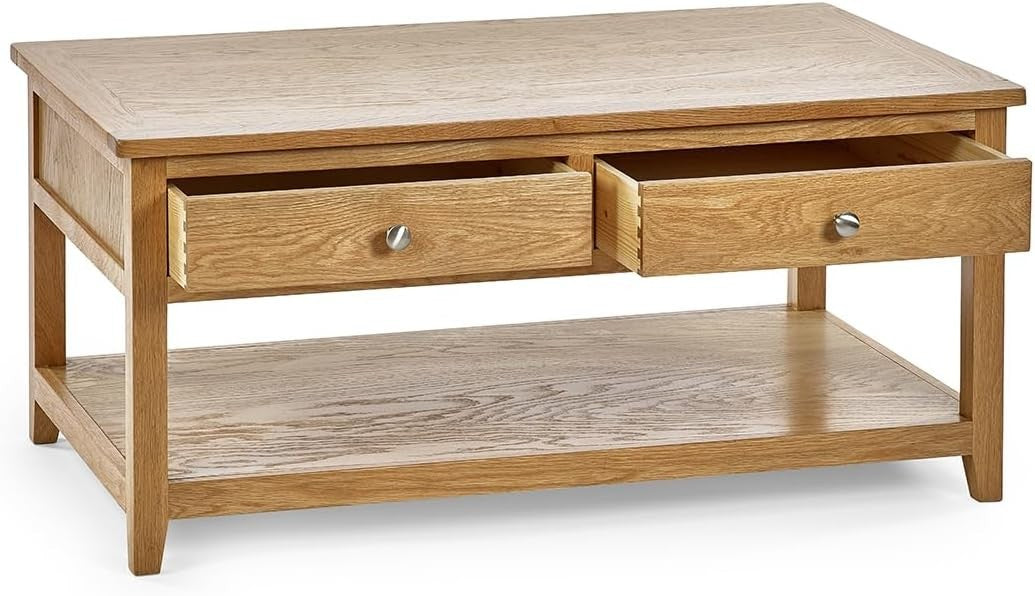 Luxury Oak Coffee Table with 2 Drawers & Shelf – Large 110cm Storage