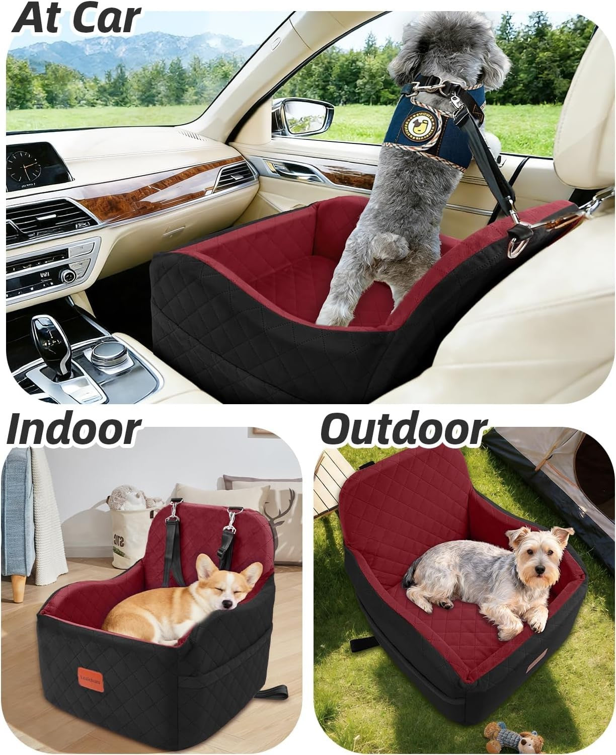 Dog Booster Car Seat Elevated Pet Travel Bed Washable 30lb Black Red