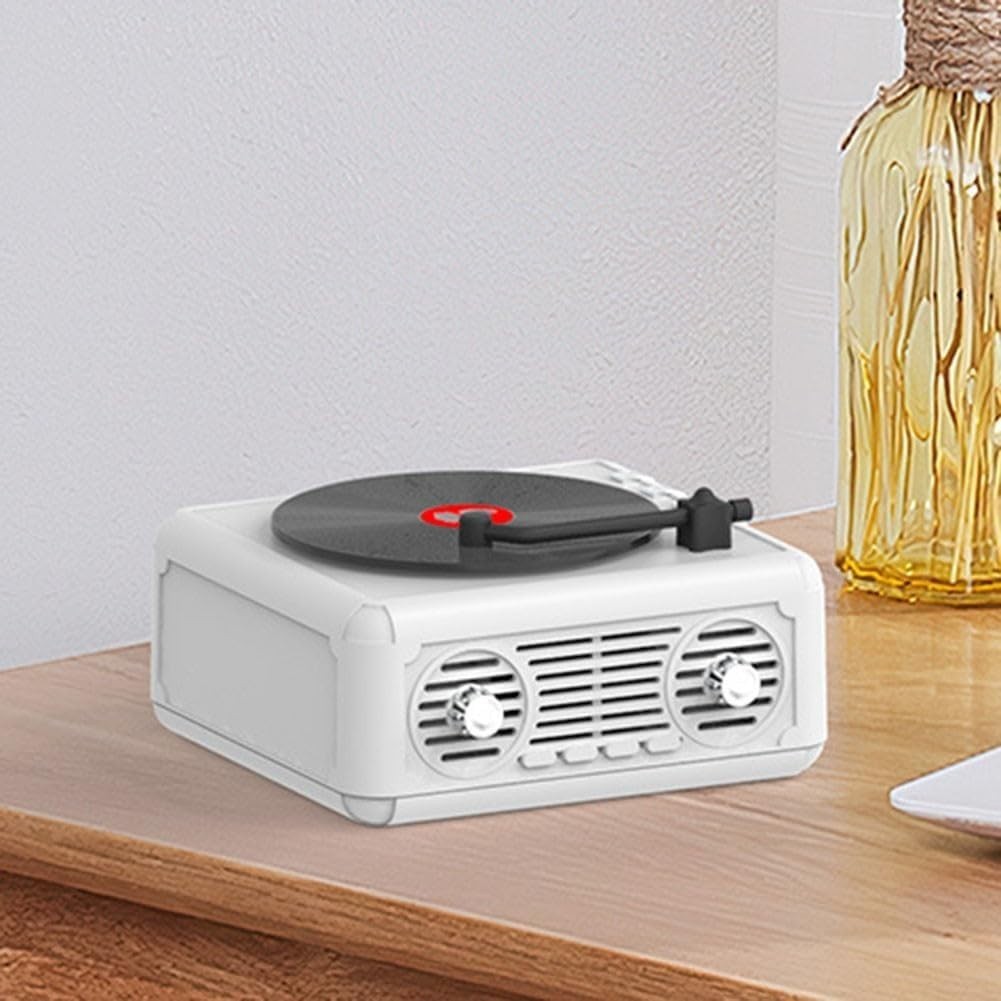 Retro CD Shaped Music Player FM Radio Portable Speaker USB TF White