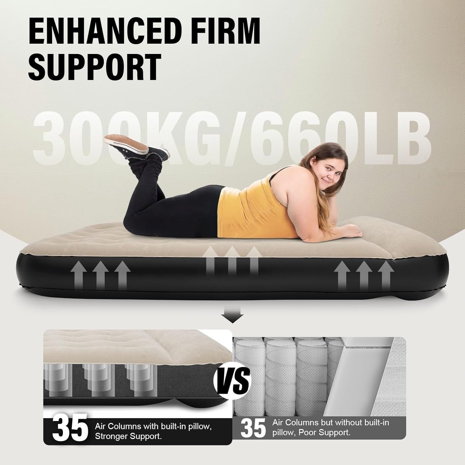 Small Double Air Mattress with Built-In Pump, Pillow & USB Port