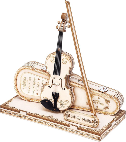 3D Wooden Violin Puzzle Model Kit - DIY Music Craft, 62 Pieces, Easy Assemble