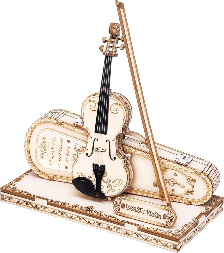 3D Wooden Violin Puzzle Model Kit - DIY Music Craft, 62 Pieces, Easy Assemble